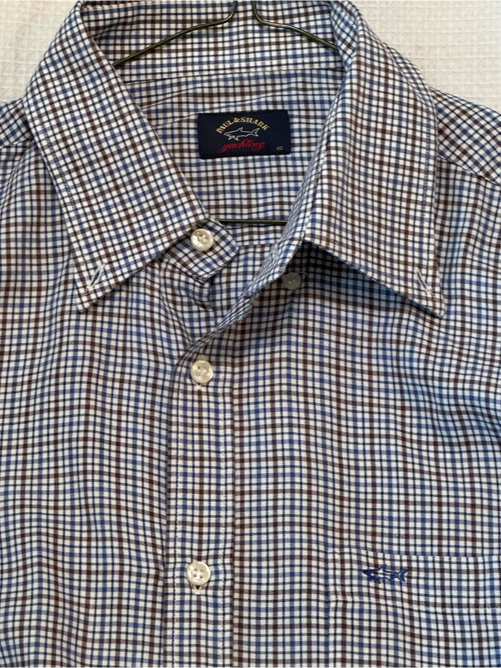 $325.00 Paul & Shark Check Button-Down Shirt - Blue & Brown Check made in Italy
